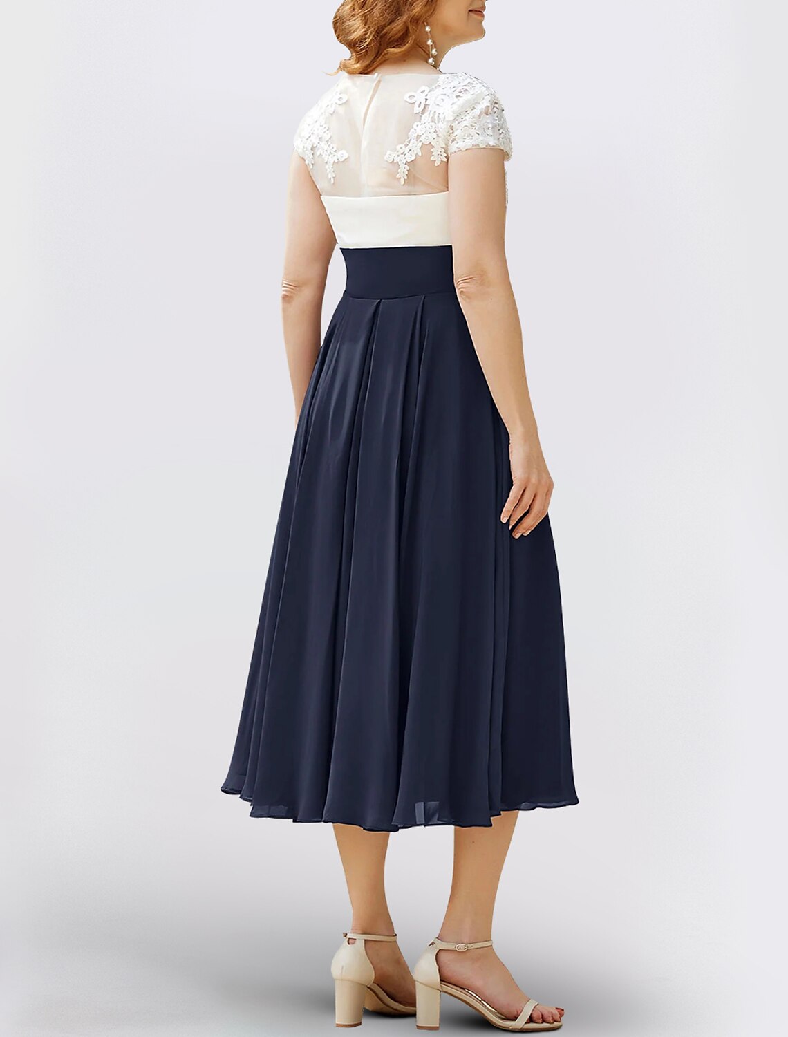 Wholesale A-Line Mother of the Bride Dress Formal Wedding Guest Elegant Scoop Neck V Neck Tea Length Chiffon Sequined Cap Sleeve with Lace Pleats Appliques